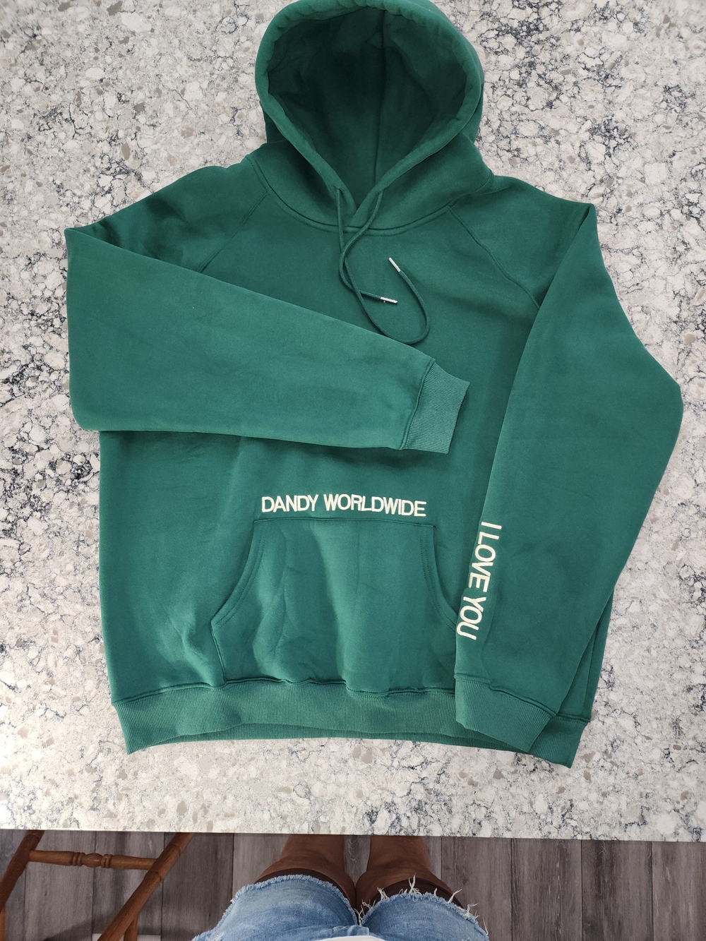 Dandy Worldwide Oversize Lux Green Pullover Hoodie with Sleeve Text
